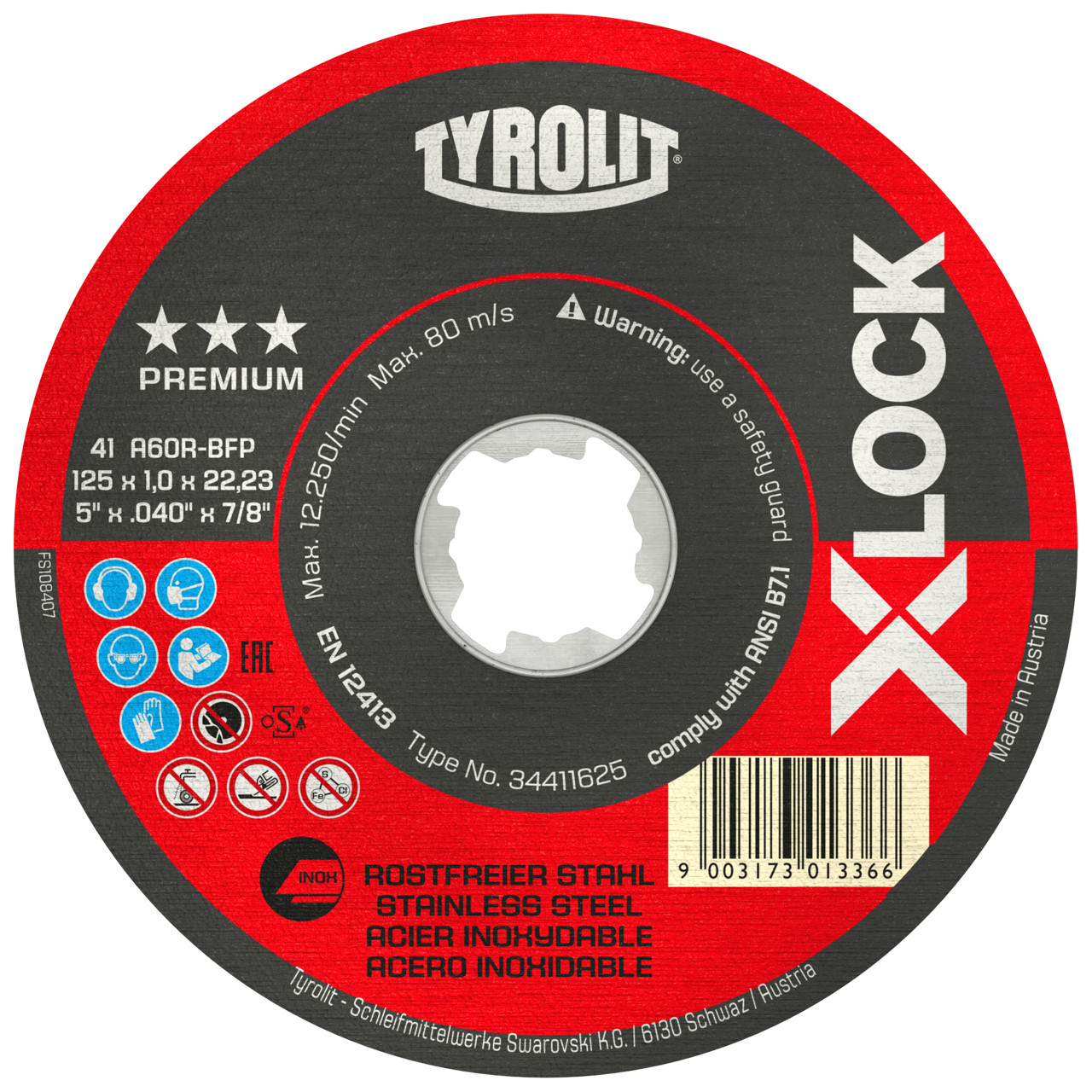 Dischi da taglio TYROLIT DxDxH 125x1,0x22,23 X-LOCK per acciaio inox