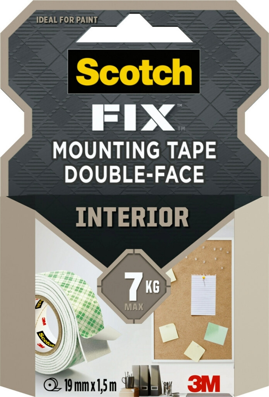 Ruban de montage intérieur 3M Scotch-Fix, 19 mm x 1,5 m, Tient jusqu'à 7 kg, 1 kg/22 cm