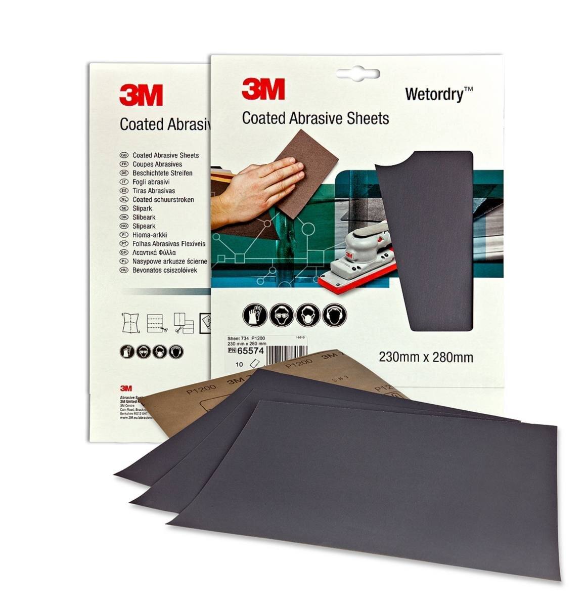 3M Wetordry foglio abrasivo 734, 230 mm x 280 mm, P1200 Confezionato in 10  pezzi con